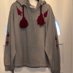 Adish Bedouin woven hoodie sweatshirt new no tags XXL gray burgundy